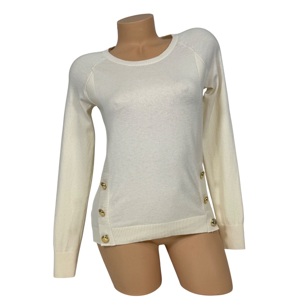 Talbots Womens XS Ivory Cotton Blend Gold Button Side Raglan Sleeve Sweater‎